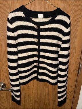 A New Day Black and Beige Striped Button Cardigan Size M